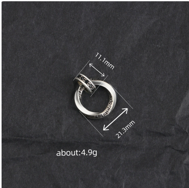 Men’s Möbius Double Ring Necklace – Black & Silver Geometric Pendant