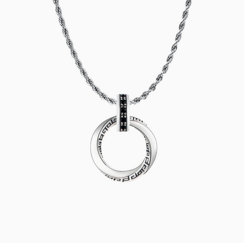 Men’s Möbius Double Ring Necklace – Black & Silver Geometric Pendant