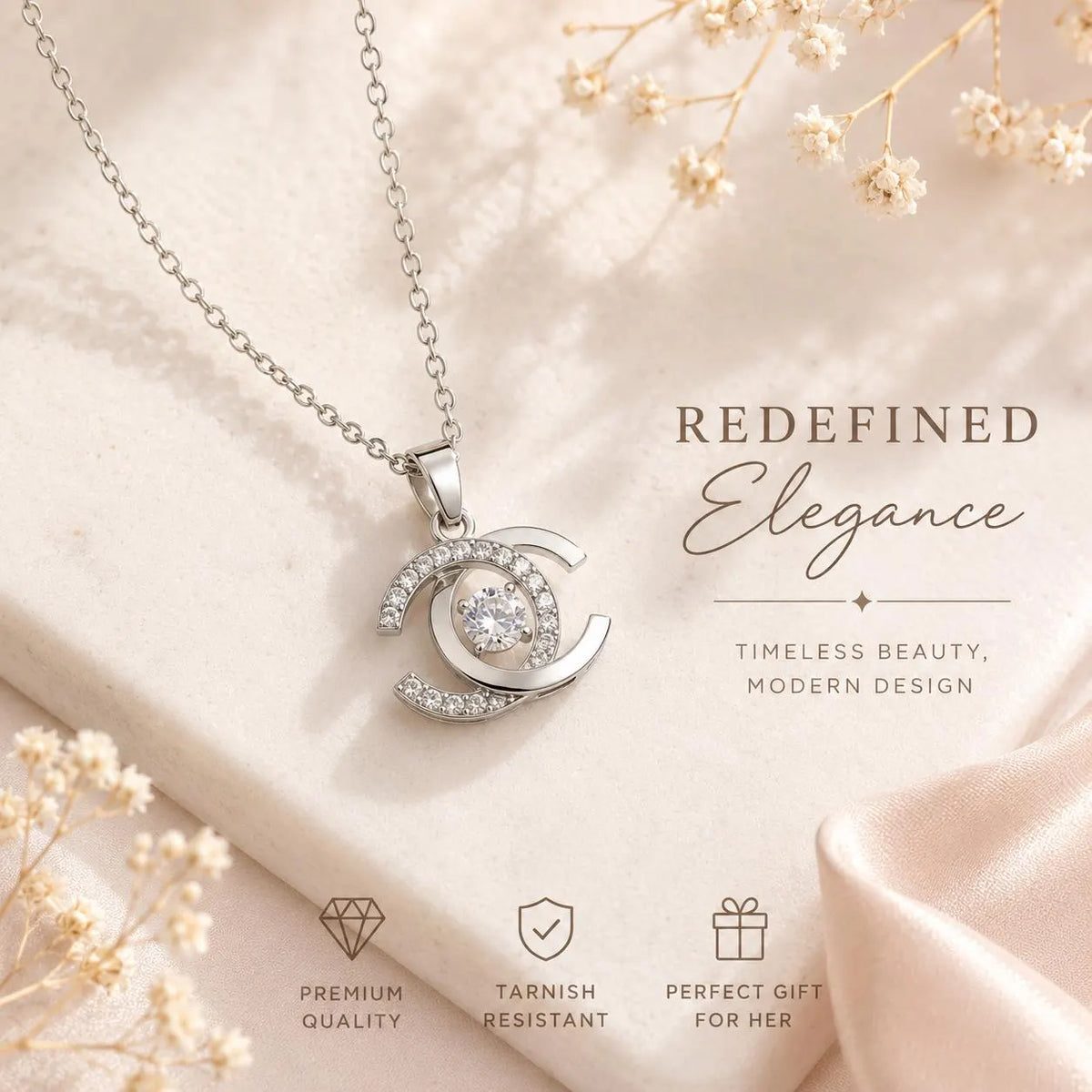 Floating CZ Stone Pendant | Minimalist Gold & Silver Chain | Designer Inspired Elegant Jewelry | Anniversary Gift for Her