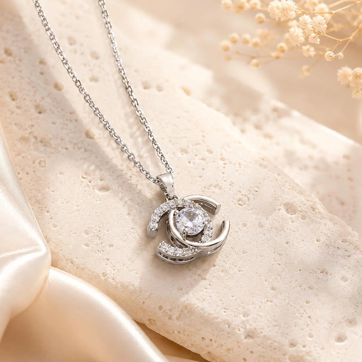 Floating CZ Stone Pendant | Minimalist Gold & Silver Chain | Designer Inspired Elegant Jewelry | Anniversary Gift for Her