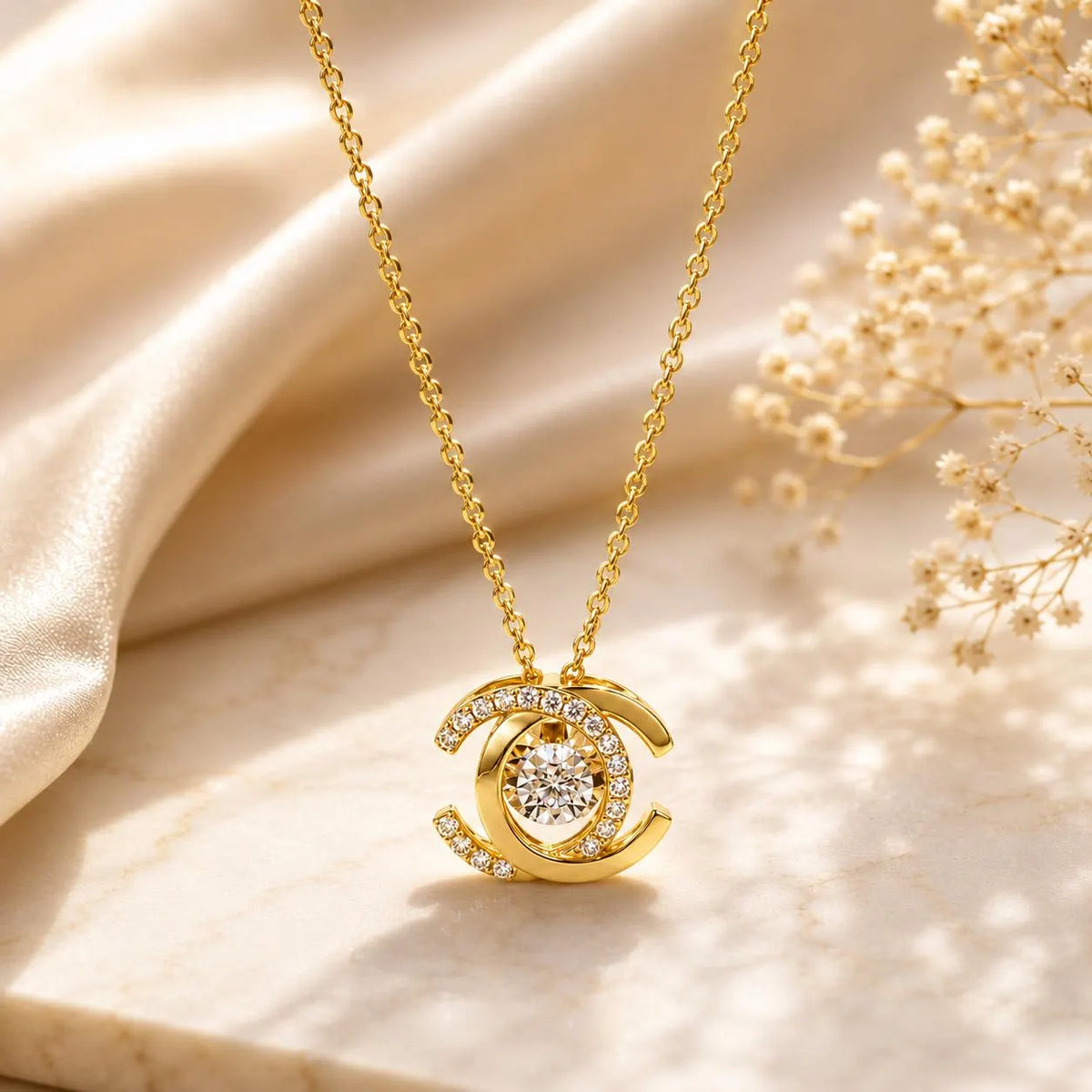Floating CZ Stone Pendant | Minimalist Gold & Silver Chain | Designer Inspired Elegant Jewelry | Anniversary Gift for Her