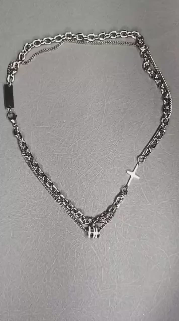 Men’s Double Cross & Lucky Bead Necklace | Titanium Steel | Samvee